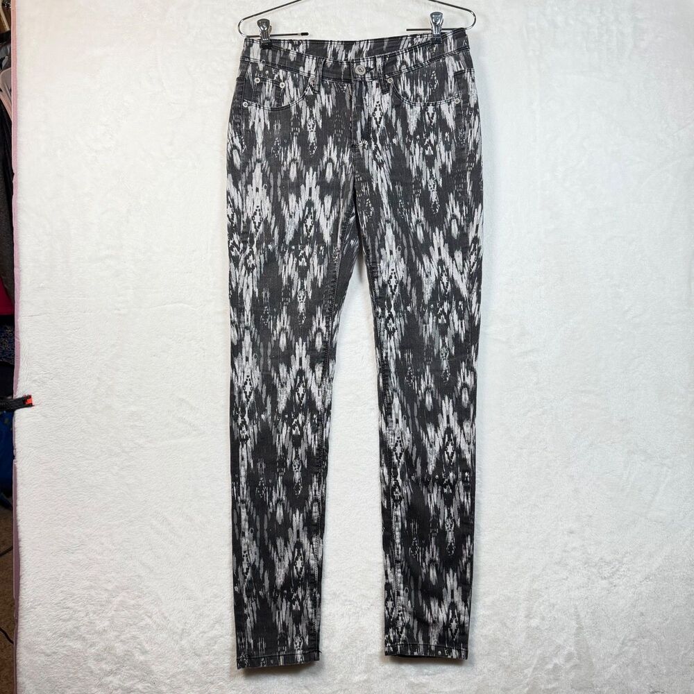 KappAhl Womens Jeans EU 36 Black Gray Abstract Print Skinny Stretch Swedish